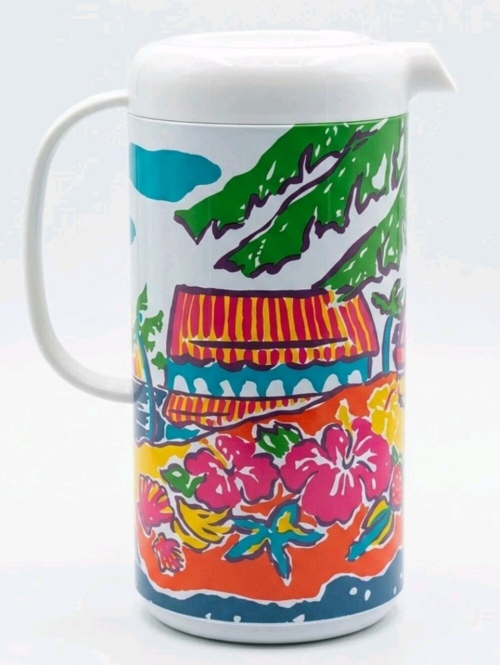 Vtg Summer Oasis Tropical Thermal Pitcher Carafe 80s Retro Beach Sunset Taiwan
